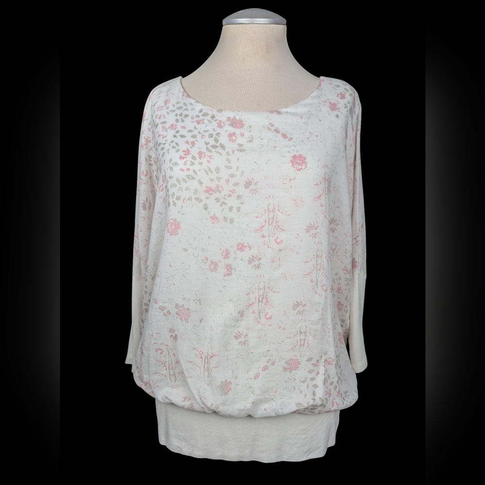 Romantic Floral Women's Blouse in Pink and White
